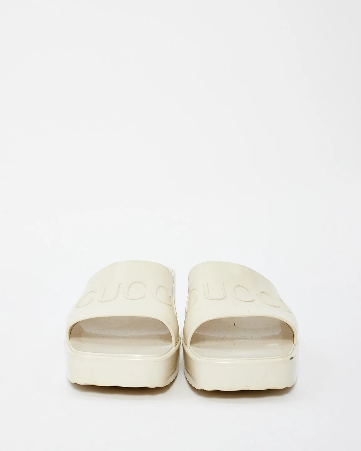 Gucci Off White Rubber Logo Slide Heeled Sandal - 38