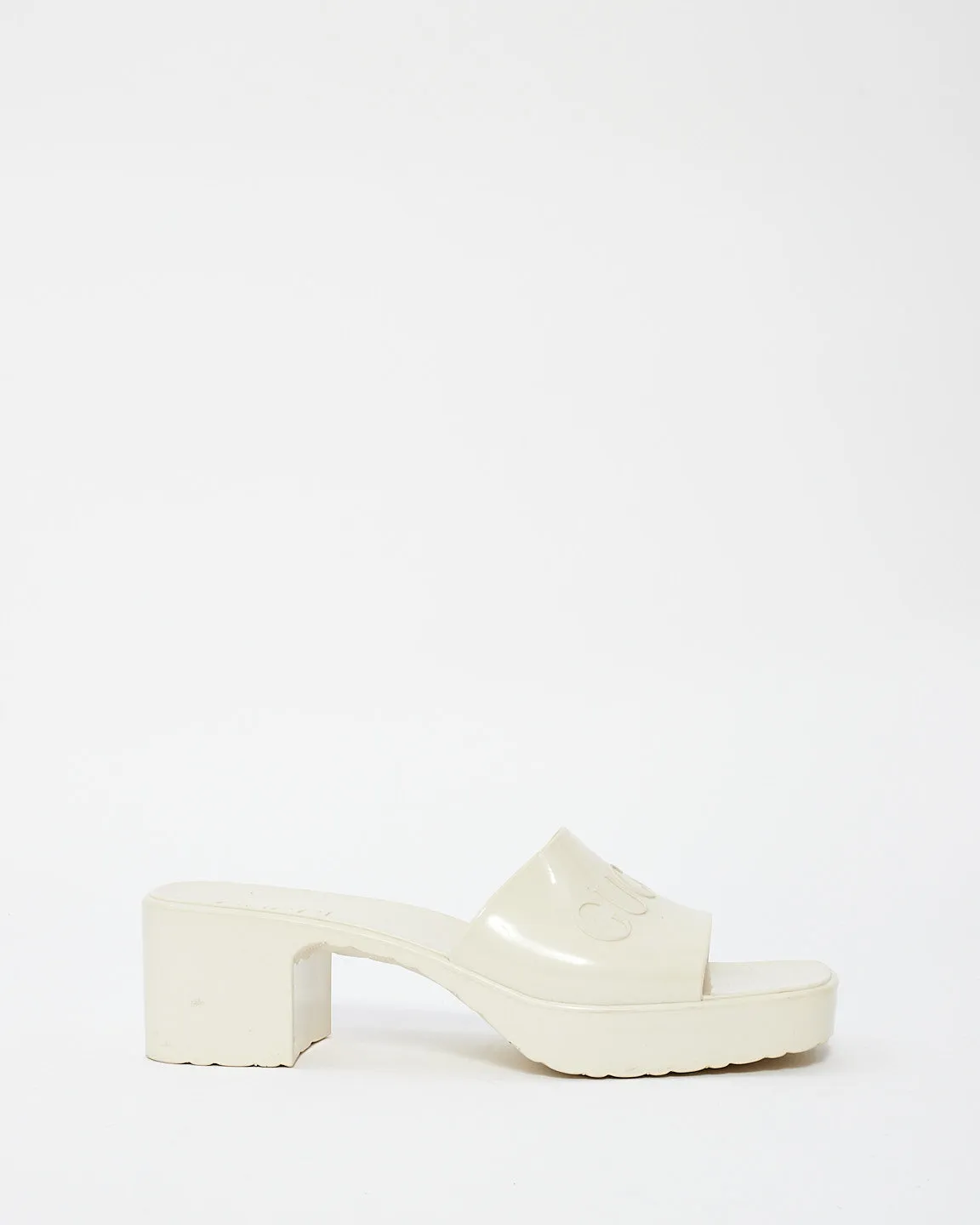 Gucci Off White Rubber Logo Slide Heeled Sandal - 38
